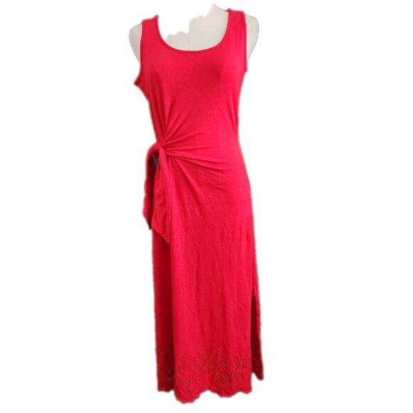 Talbots Nantucket Slub sleeveless Side Tie Midi Knit dress Eyelet Hem XS Small - Picture 4 of 9